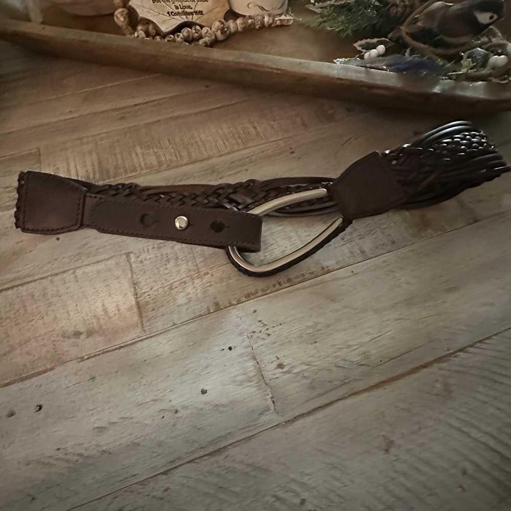 Braided Brown Leather Belt with Statement Silver Buckle Unique Character - Picture 10 of 10
